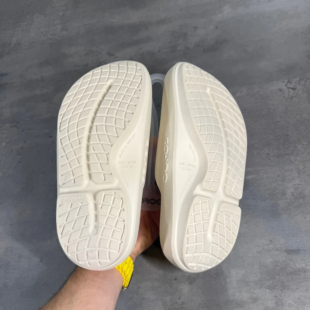 Oofos OOahh+ PLUS Sport Slide Sandals Mens 8 Chalk White Recovery Slip On 2200